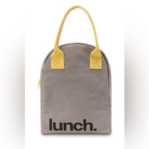 fluf Mini Canvas Lunch Bag Gray Yellow Zip Tote